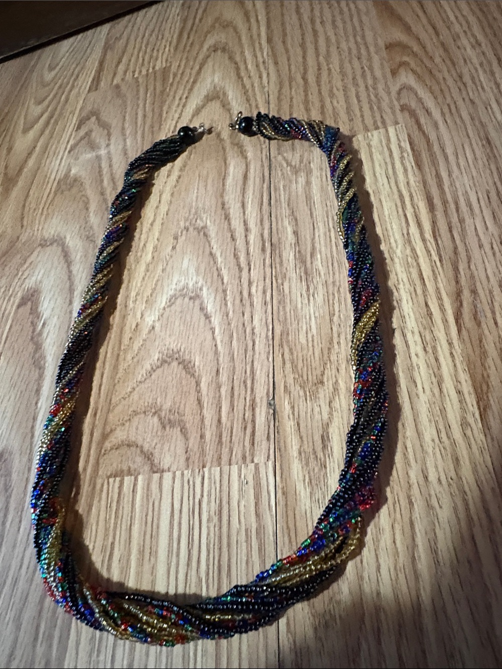 VINTAGE MULTICOLORED IRIDESCENT SEED BEAD TWISTED 24" NECKLACE